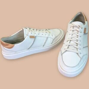UGG Womens Leather Alameda Lace Up Sneaker Comfort Shoes Size 12 White Tan